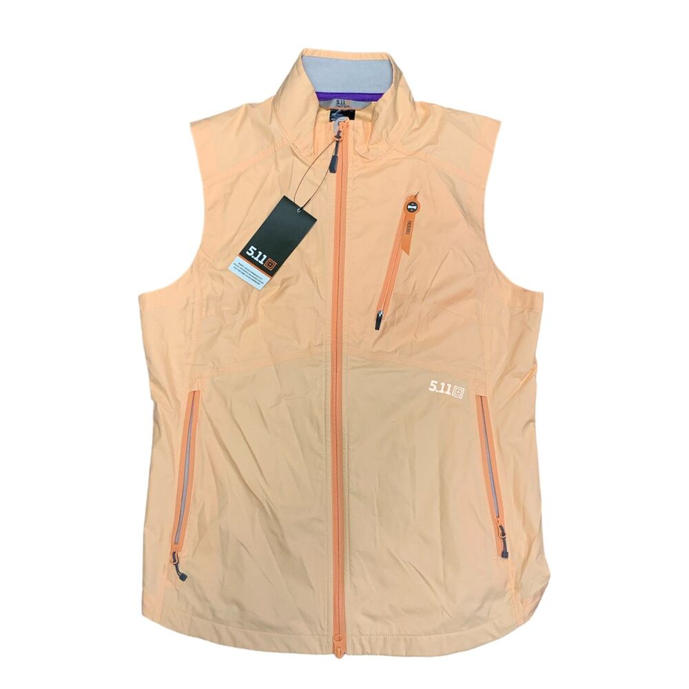 5.11 TACTICAL Orange/Peach Cascadia Zip Up Windbreaker Vest, Small, NWT